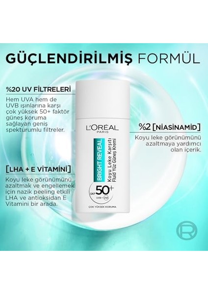 L'oréal Parıs Bright Reveal SPF50, Koyu Leke Karşıtı Fluid Günlük Yüz Güneş Kremi 50ML fiyatları