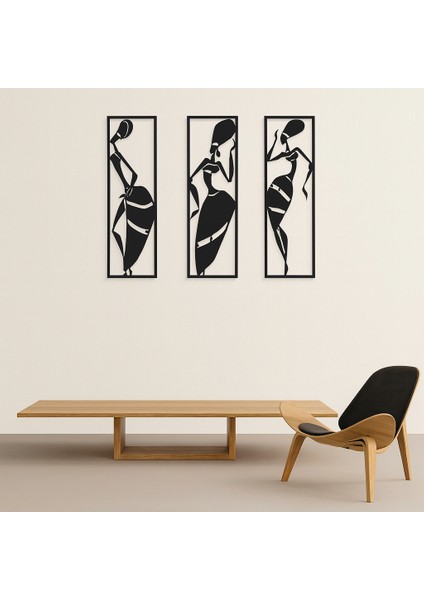 Dekoratif 3’lü Metal Tablo | Afrika Kadın Figürleri ile Modern Tarz fiyatları