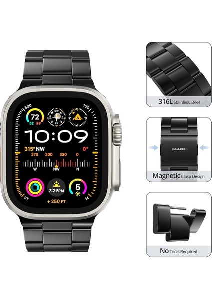 Apple Watch Series 10 46MM/ULTRA 2/ultra 49MM/9 8 7 45MM/SE (2023) Se (2022) Se 6 5 4 44MM/3 2 1 42MM Paslanmaz Çelik Bant - Siyah (Yurt Dışından) fiyatları