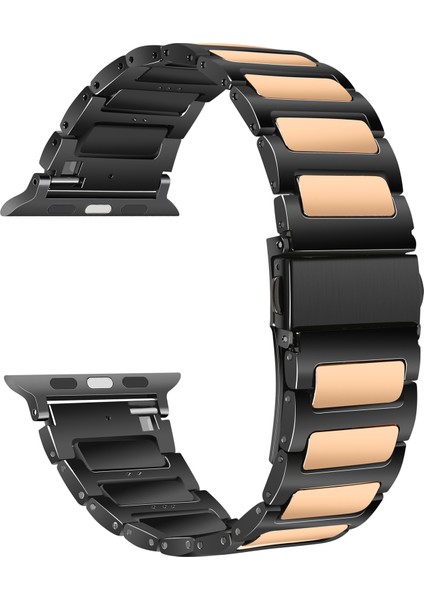 Apple Watch 10 46MM/ULTRA 2/ultra 49MM/9 8 7 45MM/SE (2023) Se (2022) Se 6 5 4 44MM/3 2 1 42MM Çinko Alaşımlı Akıllı Saat Kayışı-Siyah+Pembe Altın (Yurt Dışından)