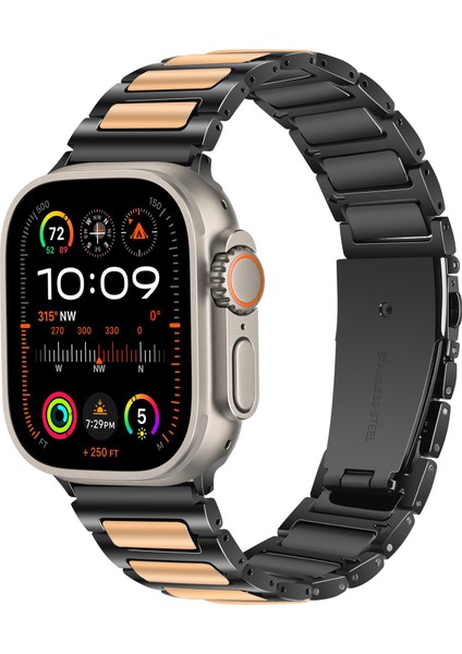 Apple Watch 10 46MM/ULTRA 2/ultra 49MM/9 8 7 45MM/SE (2023) Se (2022) Se 6 5 4 44MM/3 2 1 42MM Çinko Alaşımlı Akıllı Saat Kayışı-Siyah+Pembe Altın (Yurt Dışından) fiyatları