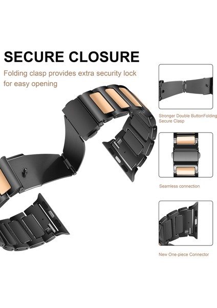 Apple Watch 10 46MM/ULTRA 2/ultra 49MM/9 8 7 45MM/SE (2023) Se (2022) Se 6 5 4 44MM/3 2 1 42MM Çinko Alaşımlı Akıllı Saat Kayışı-Siyah+Pembe Altın (Yurt Dışından) indirimleri