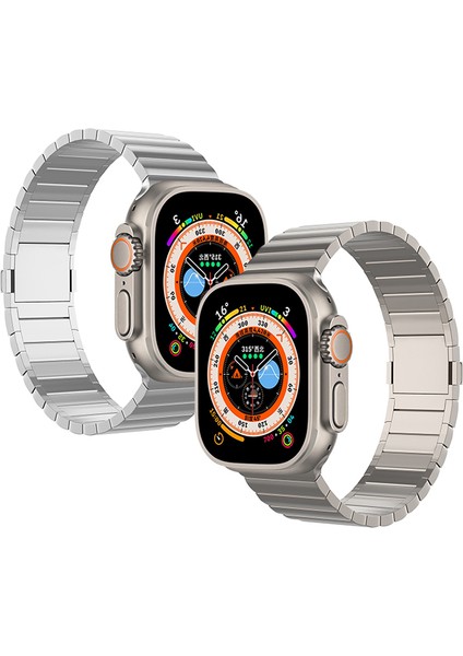 Apple Watch 10 46MM/ULTRA 2/ultra 49MM/9 8 7 45MM/SE (2023) Se (2022) Se 6 5 4 44MM/3 2 1 42MM Titanyum Alaşımlı Saat Kayışı Manyetik Toka - Gümüş (Yurt Dışından) modelleri