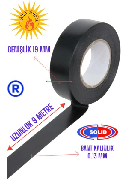 Elektrik Izole Bant Pvc Siyah Renk Elektrikçi Kablo Bandı 10 Adet