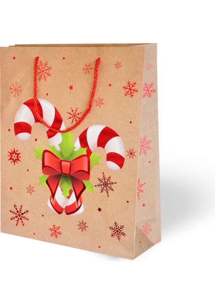 Yılbaşı Temalı Lüks Karton Çanta Ip Detaylı 26 x 32 cm 5 Adet