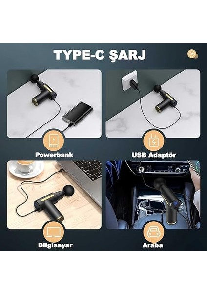 Robeve Auhma Masaj Tabancası Kas Tabanca Masaj Aleti Fırçasız Motorlu Type C Şarjlı Masaj Aleti 4 Farklı Masaj Başlığı Darbeli Titreşimli fiyatları