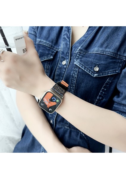 Apple Watch 10 46MM/ULTRA 2/ultra 49MM/9 8 7 45MM/SE (2023) Se (2022) Se 6 5 4 44MM/3 2 1 42MM Magic Tape Band-Safir Için Kalebol Denim Saat Kayışı (Yurt Dışından) modelleri