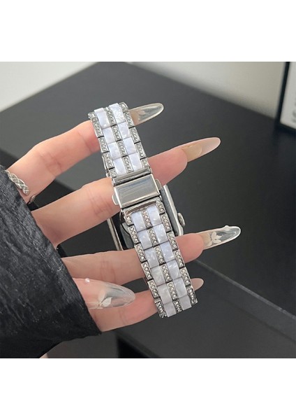 Apple Watch Series 10 46MM/ULTRA 2 Ultra 49MM/SERIES 9 8 7 45MM/SE (2023) Se (2022) Se 6 5 4 44MM/3 2 1 42MM Için 3 Boncuklu Kayış - Gümüş + Yapay Elmas (Yurt Dışından) indirimleri