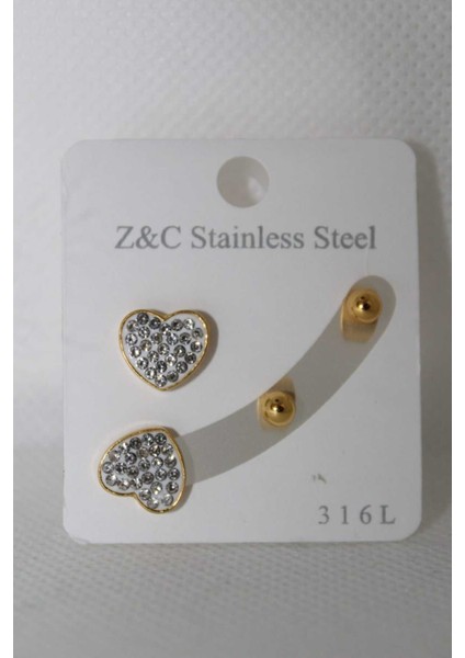 316L Paslanmaz Çelik Kalp Model Taşlı Kadın Küpe Seti – Zarif ve Şık Tasarım