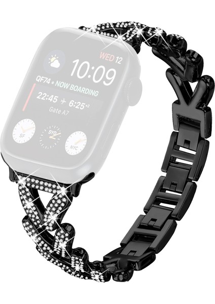 Apple Watch 10 42MM/9 8 7 41MM/SE (2023)/(2022)/(2020) 6 5 4 40MM/3 2 1 38MM - Siyah Için Çinko Alaşımlı Bükülmüş Saat Kayışı (Yurt Dışından)