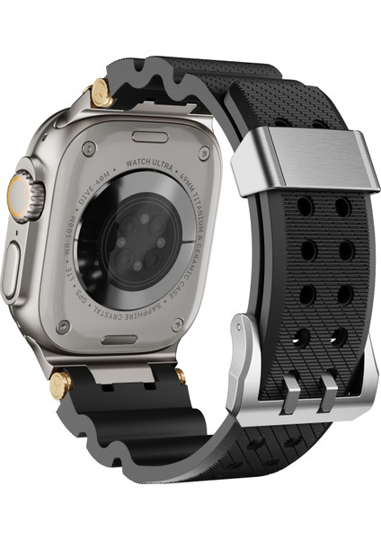 Apple Watch Series 10 46MM/ULTRA 2 Ultra 49MM/9 8 7 45MM/SE (2023) Se (2022) Se 6 5 4 44MM/3 2 1 42MM Için Gümüş Tokalı ve Bağlantılı Silikon Kayış - Siyah (Yurt Dışından)