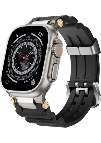 Apple Watch Series 10 46MM/ULTRA 2 Ultra 49MM/9 8 7 45MM/SE (2023) Se (2022) Se 6 5 4 44MM/3 2 1 42MM Için Gümüş Tokalı ve Bağlantılı Silikon Kayış - Siyah (Yurt Dışından) fiyatları