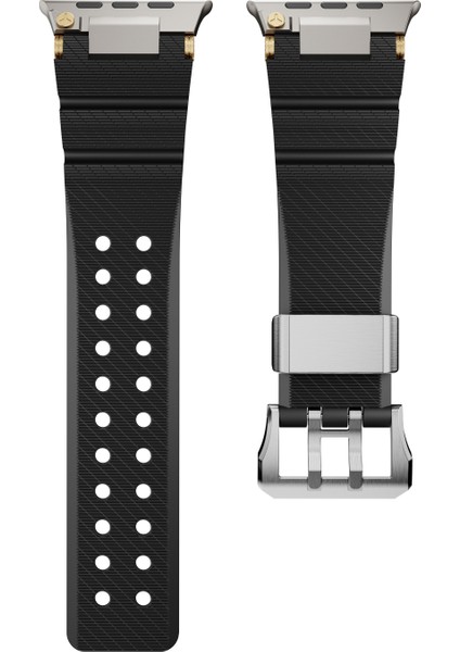 Apple Watch Series 10 46MM/ULTRA 2 Ultra 49MM/9 8 7 45MM/SE (2023) Se (2022) Se 6 5 4 44MM/3 2 1 42MM Için Gümüş Tokalı ve Bağlantılı Silikon Kayış - Siyah (Yurt Dışından) fırsatları