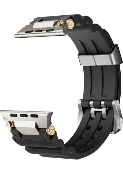 Apple Watch Series 10 46MM/ULTRA 2 Ultra 49MM/9 8 7 45MM/SE (2023) Se (2022) Se 6 5 4 44MM/3 2 1 42MM Için Gümüş Tokalı ve Bağlantılı Silikon Kayış - Siyah (Yurt Dışından) indirimleri