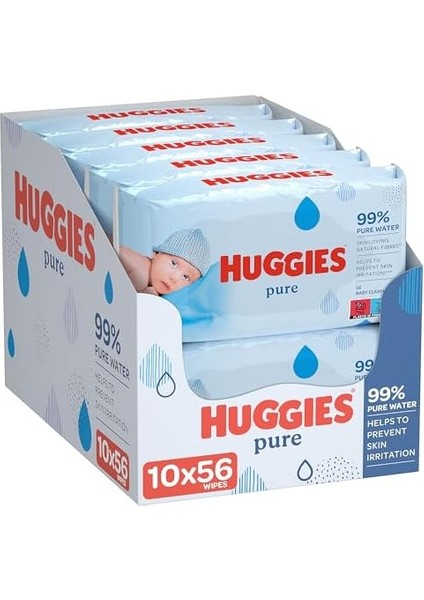 Huggies Saf, Hassas Bebek Islak Mendil,%99 Su, 10 x 56 Bez, Aylık Kutu fiyatları