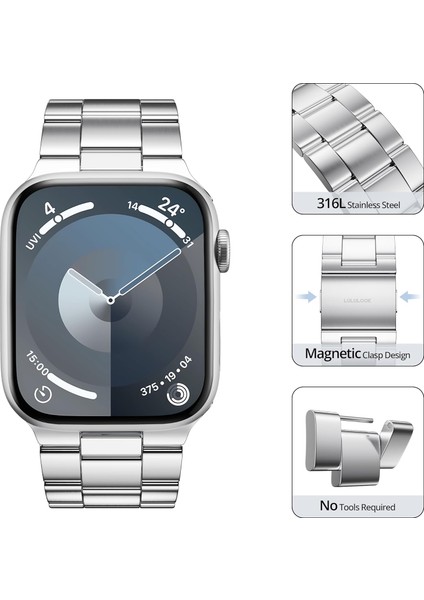 Apple Watch Series 10 46MM/ULTRA 2/ultra 49MM/9 8 7 45MM/SE (2023) Se (2022) Se 6 5 4 44MM/3 2 1 42MM Paslanmaz Çelik Bant - Gümüş (Yurt Dışından) modelleri