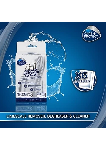 Care + Protect 3'ü 1 Arada Çamaşır Makinesi/bulaşık Makinesi Temizleyici, Kireç Çözücü, Yağ Çözücü, Hijyenik Temizleyici, Universal, 6 Aylık Tedarik Için 6 Poşet fiyatları