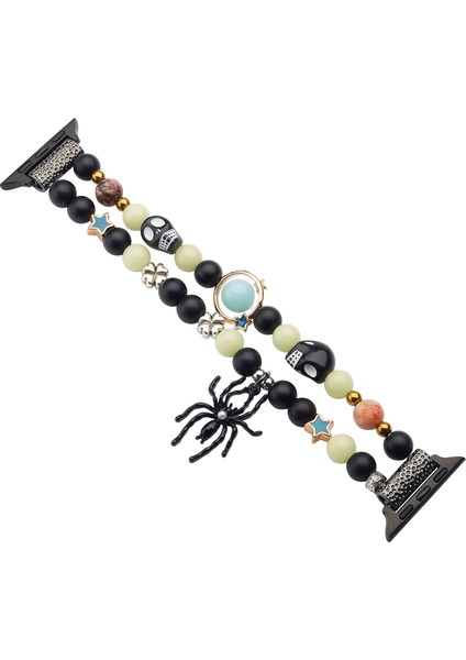 Apple Watch Series 10 Ultra 9 8 7 Se 6 5 4 3 2 1 46MM 49MM 45MM 44MM 42MM Için Örümcekli Kolye Ucuyla Parlayan Kayış - Yeşil Işık + Siyah (Yurt Dışından)