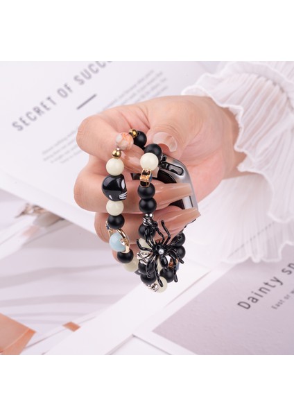 Apple Watch Series 10 Ultra 9 8 7 Se 6 5 4 3 2 1 46MM 49MM 45MM 44MM 42MM Için Örümcekli Kolye Ucuyla Parlayan Kayış - Yeşil Işık + Siyah (Yurt Dışından) modelleri