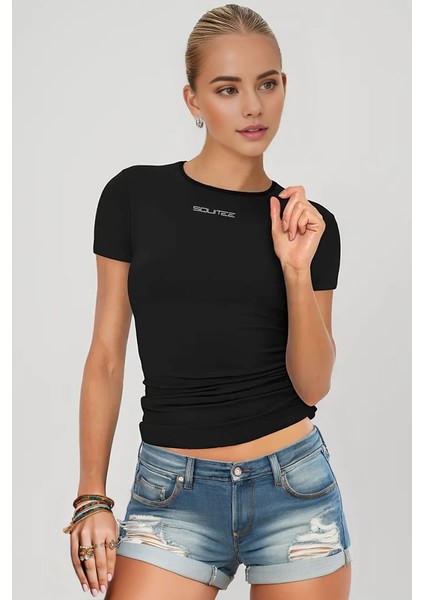 Bisiklet Yaka Basic Squitee Baskılı Tişört