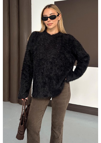 Oversize Tüylü Soft Kazak Siyah 8270