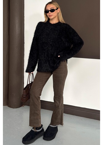 Oversize Tüylü Soft Kazak Siyah 8270 modelleri