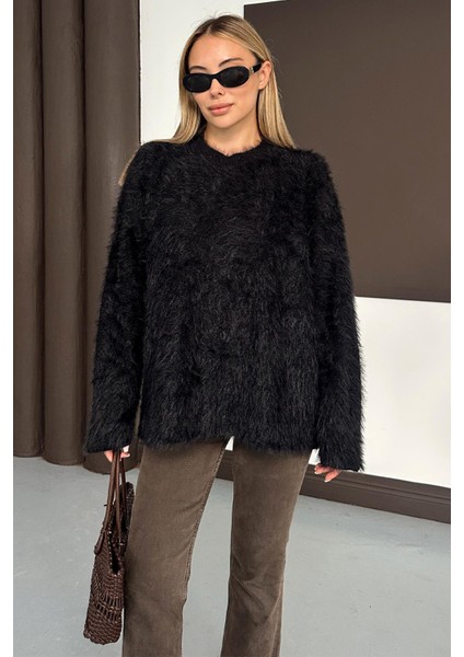Oversize Tüylü Soft Kazak Siyah 8270 fırsatları