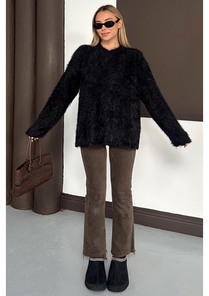 Oversize Tüylü Soft Kazak Siyah 8270 indirimleri
