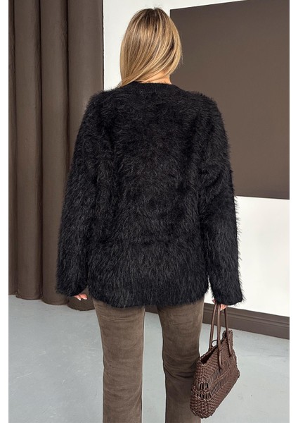 Oversize Tüylü Soft Kazak Siyah 8270