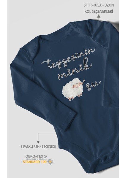 Teyzesinin Minik Kuzusu Baskılı Bebek Zıbını – Çıtçıtlı Body 8 Renk | %100 Pamuk Uzun Kol