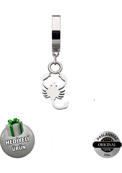 Sıkıştırmalı Deliksiz Akrep Model Sallantılı Erkek Çelik Küpe 1 Adet