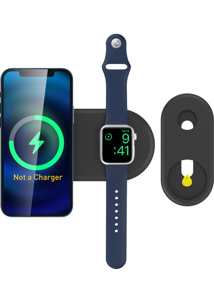 Ahastyle PT135 2'si 1 Arada Akıllı Saat Cep Telefonu Şarj Cihazı Silikon Kılıf Magsafe Şarj Matı Şarj Istasyonu Koruyucusu ile Uyumlu - Siyah (Yurt Dışından)
