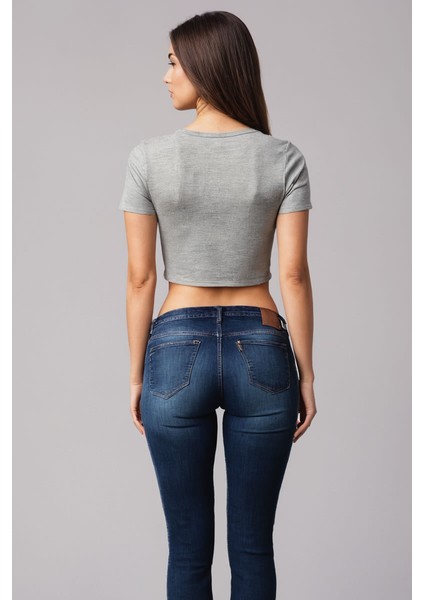 Gri Melanj Bisiklet Yaka Crop Top fiyatları