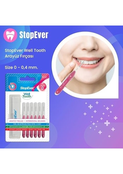 Stopever Well Tooth Arayüz Fırçası Size 0 | 0.4 mm Ince Telli Diş Arası Fırçası, Taşıma Kutusu Hediyeli | Ortodontik Kullanıma Uygun | 6 Adet fiyatları