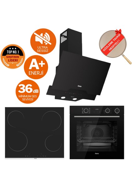 Fryart&buharlı Giallo Sessiz Davlumbaz Elektrikli Siyah Ank. Set (D063-SA + MS261 + XE64CS)