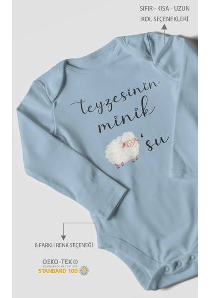 Teyzesinin Minik Kuzusu Baskılı Bebek Zıbını – Çıtçıtlı Body 8 Renk | %100 Pamuk Uzun Kol