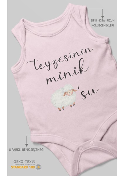 Teyzesinin Minik Kuzusu Baskılı Bebek Zıbını – Çıtçıtlı Body 8 Renk | %100 Pamuk Sıfır Kol