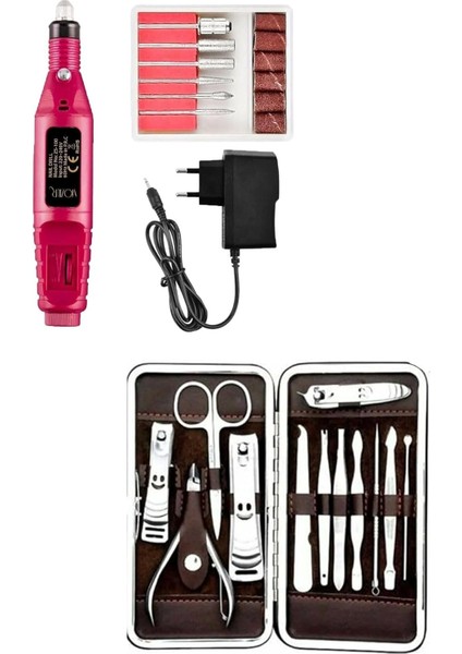 12 Parça Çantalı Manikür Pedikür Seti ve Elektrikli 12V Tırnak Törpü Manikür Pedikür Makinesi Set fiyatları