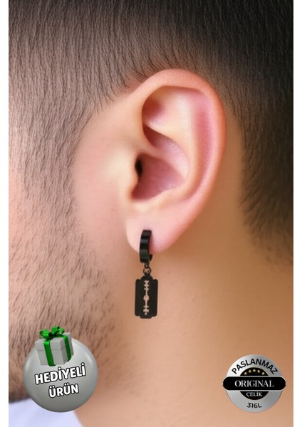 Sıkıştırmalı Deliksiz Jilet Model Sallantılı Erkek Çelik Küpe 1 Adet