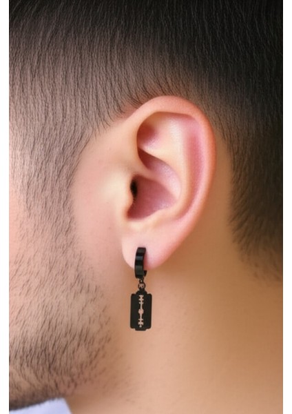 Sıkıştırmalı Deliksiz Jilet Model Sallantılı Erkek Çelik Küpe 1 Adet indirimleri