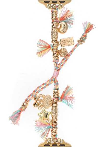 Apple Watch Series 10 42MM/9 8 7 41MM/SE (2023) Se (2022) Se 6 5 4 40MM/3 2 1 38MM Örgü Halat Saat Kayışı ve Barış Kilidi Kolye Ucu - Renkli (Yurt Dışından)