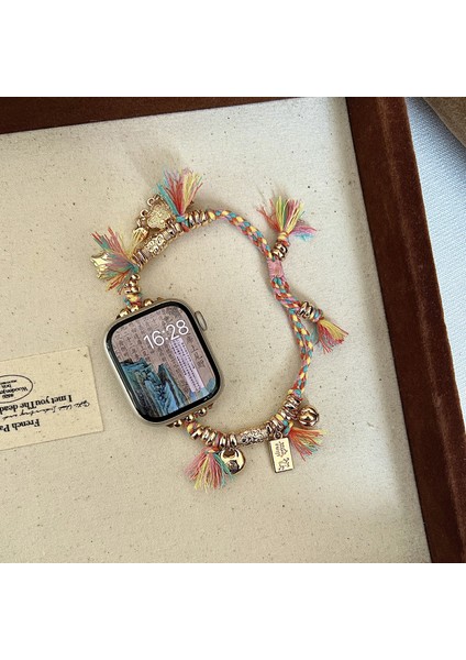 Apple Watch Series 10 42MM/9 8 7 41MM/SE (2023) Se (2022) Se 6 5 4 40MM/3 2 1 38MM Örgü Halat Saat Kayışı ve Barış Kilidi Kolye Ucu - Renkli (Yurt Dışından) fiyatları