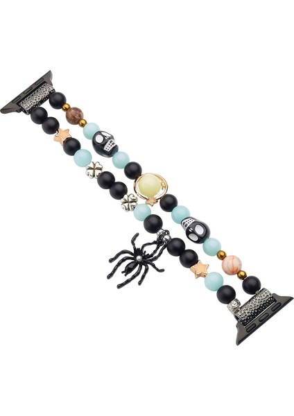 Apple Watch Series 10 Ultra 9 8 7 Se 6 5 4 3 2 1 46MM 49MM 45MM 44MM 42MM Için Örümcekli Kolye Ucuyla Parlayan Kayış - Mavi Işık + Siyah (Yurt Dışından)