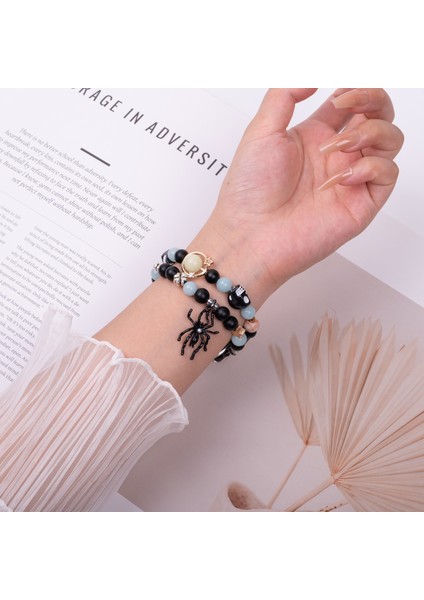 Apple Watch Series 10 Ultra 9 8 7 Se 6 5 4 3 2 1 46MM 49MM 45MM 44MM 42MM Için Örümcekli Kolye Ucuyla Parlayan Kayış - Mavi Işık + Siyah (Yurt Dışından) modelleri