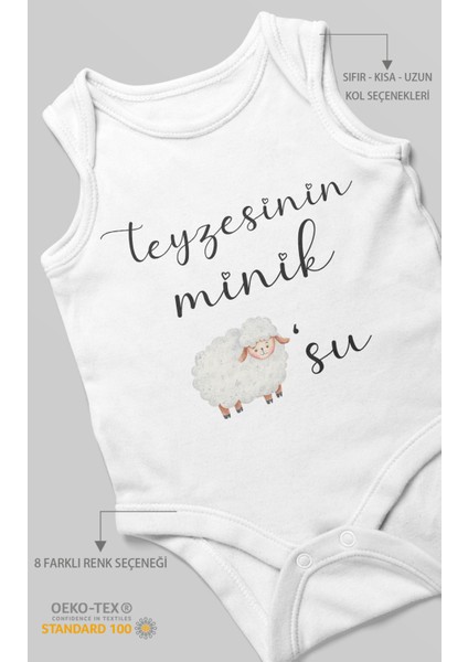 Teyzesinin Minik Kuzusu Baskılı Bebek Zıbını – Çıtçıtlı Body 8 Renk | %100 Pamuk Sıfır Kol