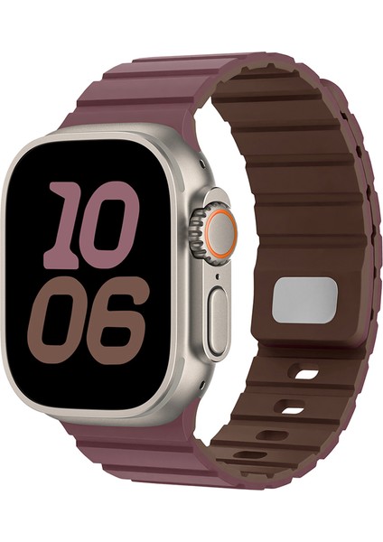 Apple Watch Series 10 Ultra 9 8 7 Se 6 5 4 3 2 1 46MM 49MM 45MM 44MM 42MM Manyetik Silikon Bant Hızlı Çıkarma Kayışı - Dumanlı Mor/çikolata (Yurt Dışından) indirimleri