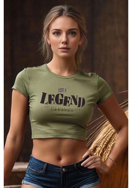 The Legend Baskılı Haki Crop Top