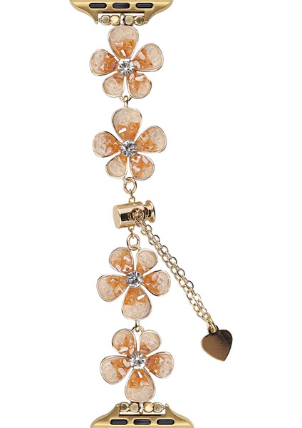 Apple Watch Series 10 42MM/9 8 7 41MM/SE (2023) Se (2022) Se 6 5 4 40MM/3 2 1 38MM Çiçek Zincir Kayış Çinko Alaşımlı Bant-Turuncu (Yurt Dışından)