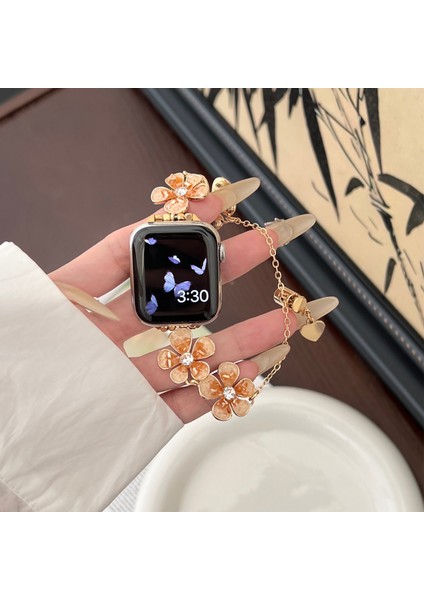 Apple Watch Series 10 42MM/9 8 7 41MM/SE (2023) Se (2022) Se 6 5 4 40MM/3 2 1 38MM Çiçek Zincir Kayış Çinko Alaşımlı Bant-Turuncu (Yurt Dışından) fiyatları