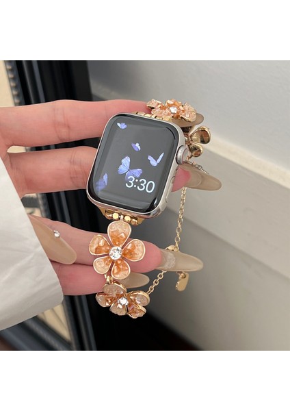 Apple Watch Series 10 42MM/9 8 7 41MM/SE (2023) Se (2022) Se 6 5 4 40MM/3 2 1 38MM Çiçek Zincir Kayış Çinko Alaşımlı Bant-Turuncu (Yurt Dışından) indirimleri